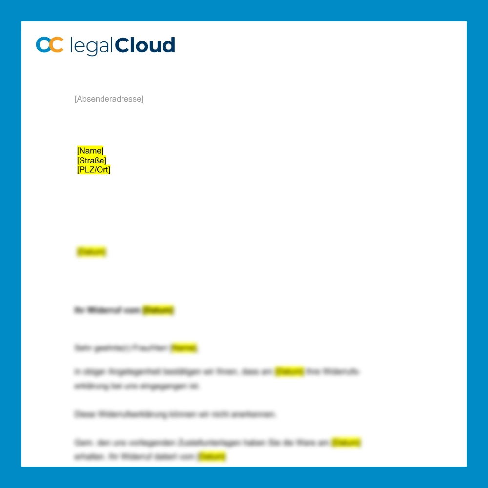 Ablehnung des Widerrufs - Musterbrief Vorlage - Vorschau