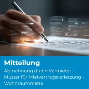 Abmahnung durch Vermieter - Muster für Mietvertragsverletzung - Wohnraummiete - Produktbild