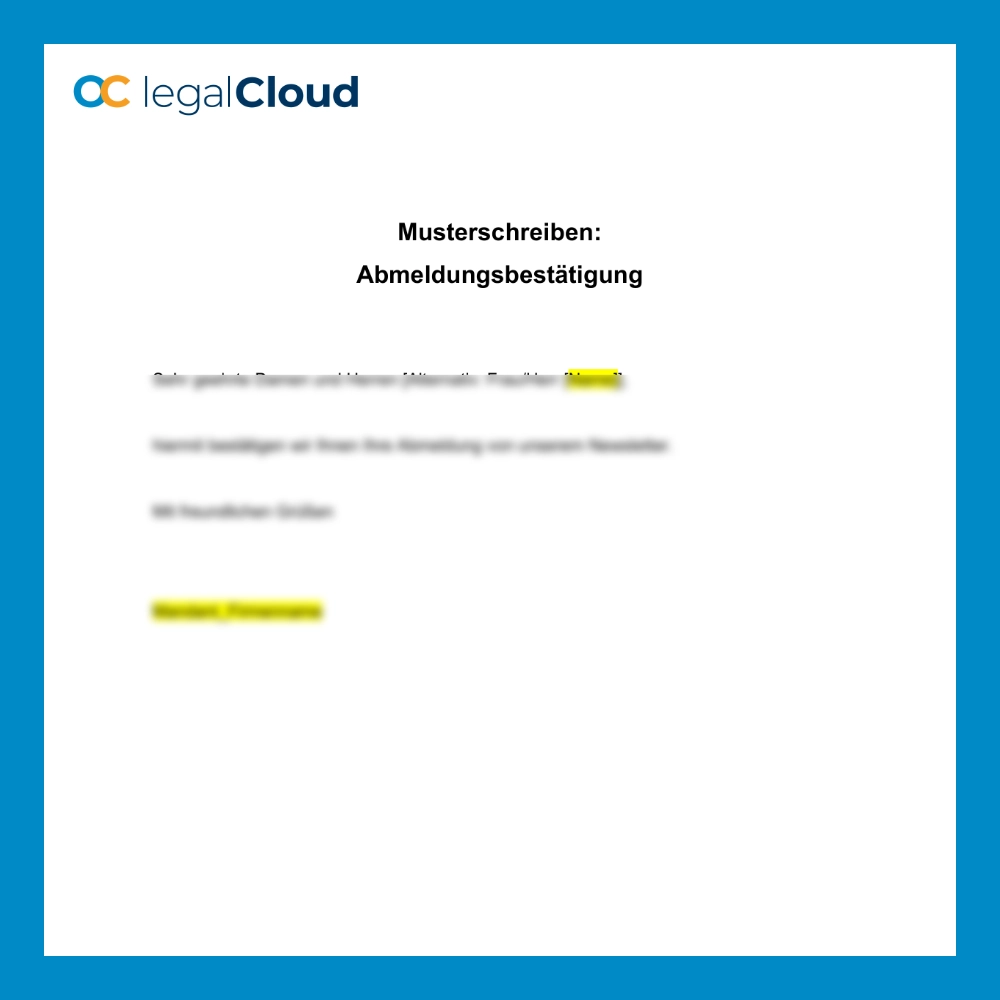 Abmeldebestätigung Newsletter - Musteranschreiben für rechtssichere Bestätigung (D61) - Vorschau