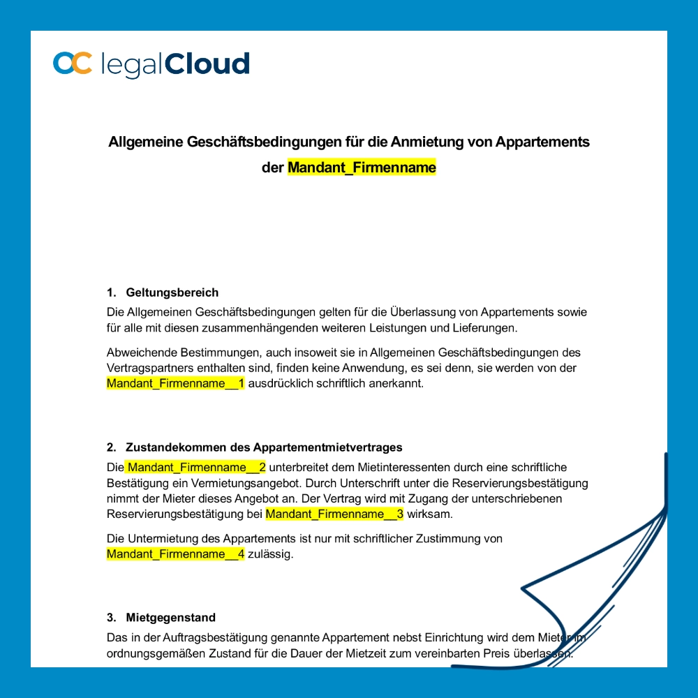 AGB Appartementmiete - Reservierung, Mietzins & Haftung (Muster) – Bild 2