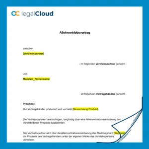 Alleinvertriebsvertrag Muster - exklusiver Vertrag für Vertriebspartner - Vorschau