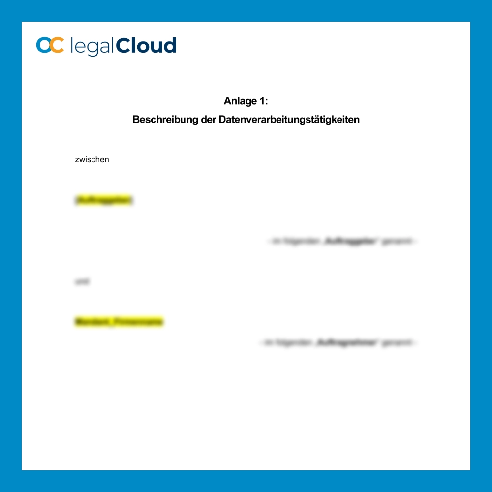 Anlage Geschäftsbedingungen zur Auftragsverarbeitung - Muster nach DSGVO für Auftraggeber und Auftragnehmer (D34) - Vorschau