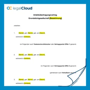 Anteilsübertragungsvertrag Grundstücksgesellschaft - Vorlage zur Übertragung von Gesellschaftsanteilen - Vorschau