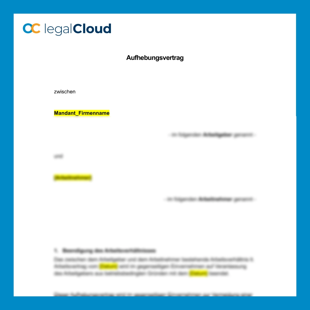 Aufhebungsvertrag - Muster zur einvernehmlichen Kündigung des Arbeitsverhältnisses - Vorschau