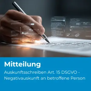 Auskunftsschreiben Art. 15 DSGVO - Negativauskunft an betroffene Person (D62) - Produktbild