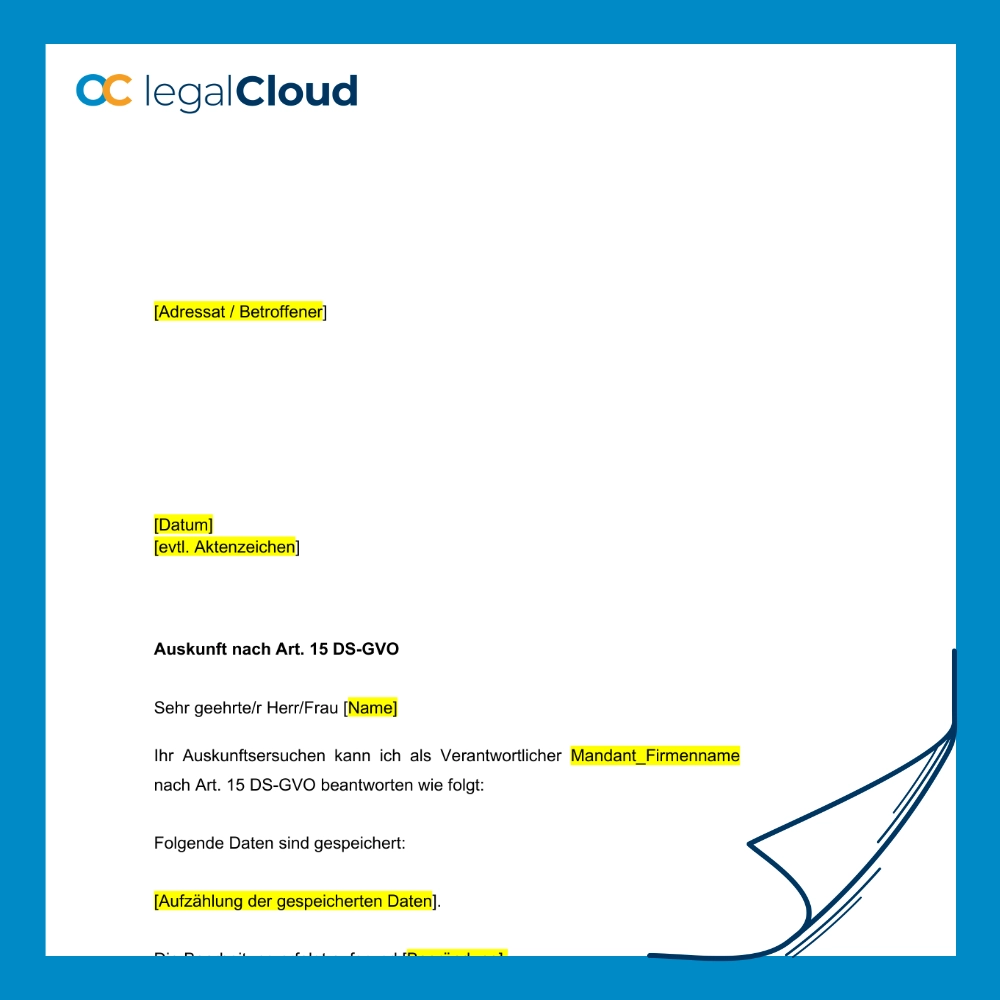 Auskunftsschreiben nach Art. 15 DSGVO - Vorlage für Betroffenenanfragen (D25) - Vorschau