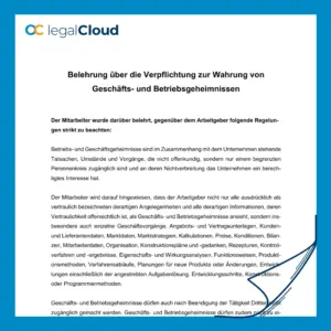 Belehrung zur Wahrung von Geschäfts- und Betriebsgeheimnissen - Vorlage für Mitarbeiter (D58) - Vorschau