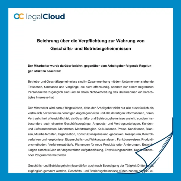 Belehrung zur Wahrung von Geschäfts- und Betriebsgeheimnissen - Vorlage für Mitarbeiter (D58) - Vorschau