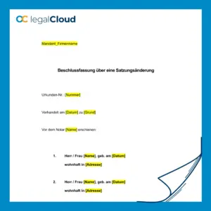 Beschlussfassung Satzungsänderung GmbH - Vorlage Handelsregister GmbH - Vorschau