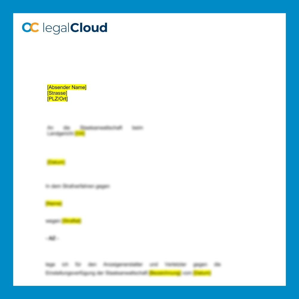 Beschwerde gegen Einstellungsverfügung der Staatsanwaltschaft - Muster für Strafverfahren - Vorschau