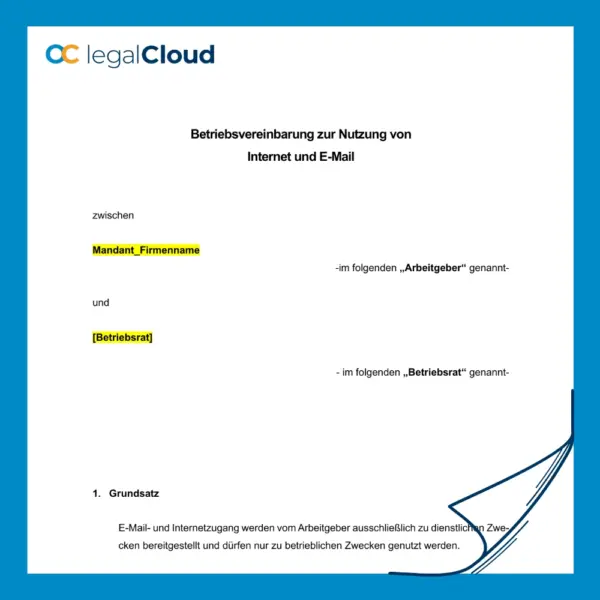Betriebsvereinbarung Nutzung Internet und E-Mail Arbeitgeber Betriebsrat (D1) - Vorschau