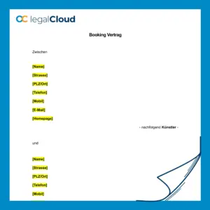 Booking Vertrag - Vorlage für Künstler, Musiker, DJs und Veranstaltungen - Vorschau