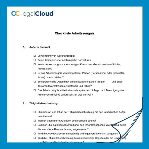 Checkliste Arbeitszeugnis zur Bewertung von Arbeitszeugnissen für Arbeitnehmer und Personalabteilungen - Vorschau