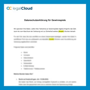 Datenschutzerklärung für Gewinnspiele - DSGVO-konforme Vorlage (D91) - Vorschau