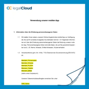Datenschutzhinweise mobile App - DSGVO-konforme Nutzung und Datenverarbeitung (D50) - Vorschau