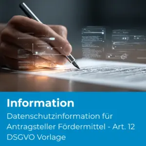 Datenschutzinformation für Antragsteller Fördermittel - Art. 12 DSGVO Vorlage (D94) - Produktbild