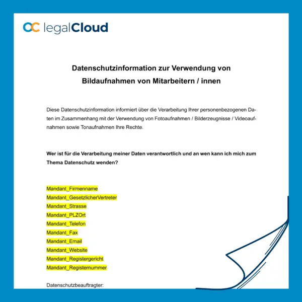Datenschutzinformationen zur Verwendung von Bildaufnahmen von Mitarbeitern (D7) - Vorschau