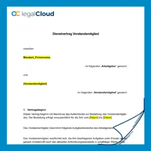Dienstvertrag Vorstandsmitglied befristet rechtssicher mit Widerrufs- und Wettbewerbsverbot (179) - Vorschau