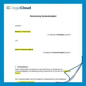 Dienstvertrag Vorstandsmitglied unbefristete Dauer rechtssichere Vorlage - Vorschau