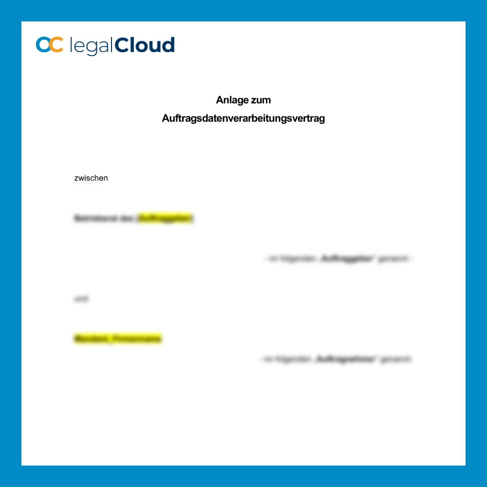 DSGVO Anlage zur Auftragsdatenverarbeitung - Rechtssichere Vorlage für Unternehmen (D73) - Vorschau