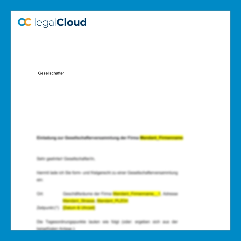 Einladung Gesellschafterversammlung GmbH - Vorlage nach GmbHG - Vorschau