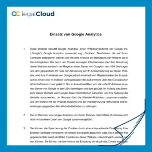 Einsatz von Google Analytics und Tracking Tools - DSGVO konforme Datenschutzerklärung (D65) - Vorschau