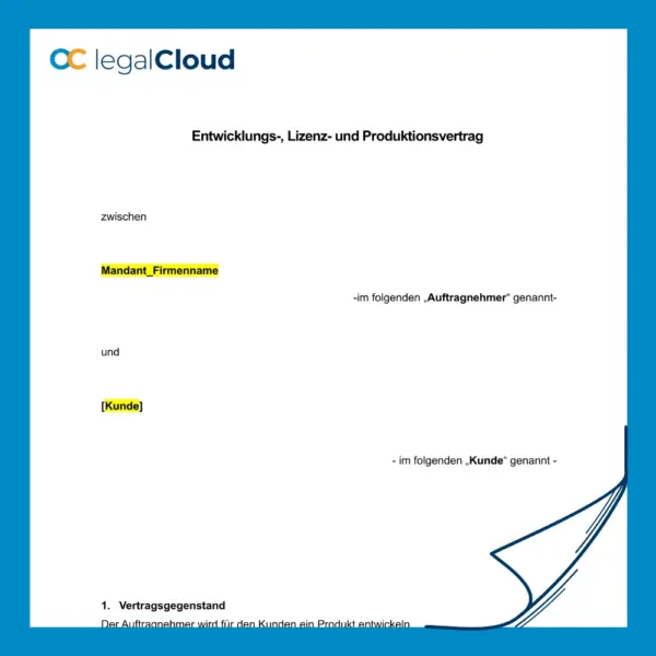 Entwicklungs-, Lizenz- und Produktionsvertrag - Mustervertrag für Produktentwicklung und Nutzungsrechte (110) - Vorschau