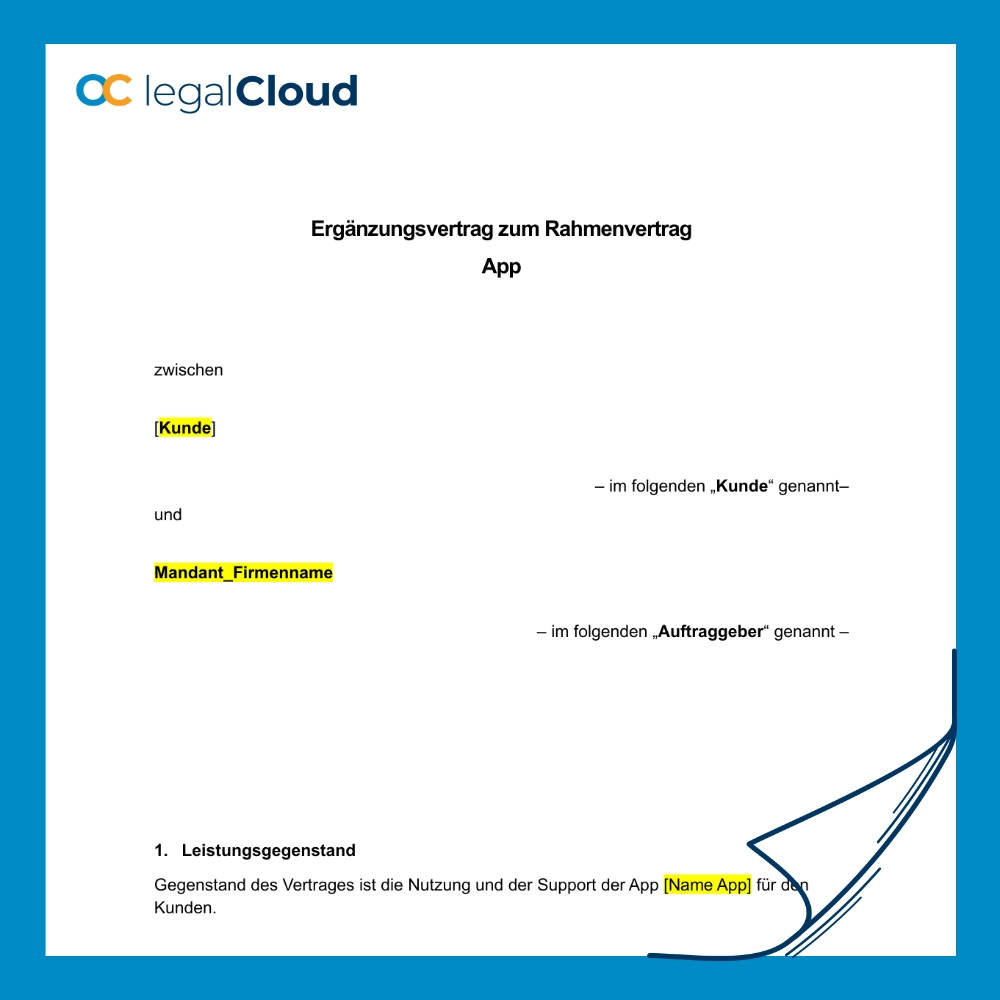Ergänzungsvertrag App-Nutzung & Support - Mustervertrag für Rahmenvereinbarung in der IT – Bild 2