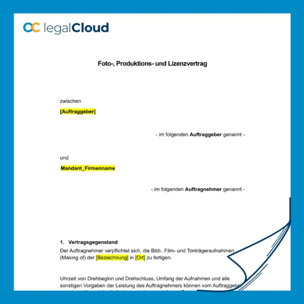 Foto-, Produktions- und Lizenzvertrag - Rechteübertragung für Film-, Ton- und Bildaufnahmen - Vorschau