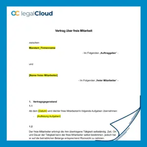 Freier Mitarbeitervertrag ausführlich - Vorlage für freie Mitarbeit mit Honorarvereinbarung - Vorschau