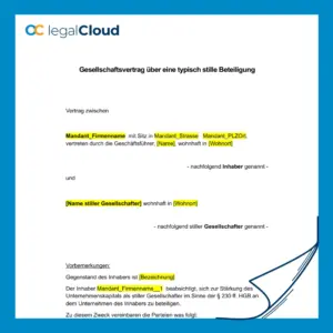 Gesellschaftervertrag stille Beteiligung - rechtssichere Vorlage für Kapitalbeteiligung nach HGB - Vorschau