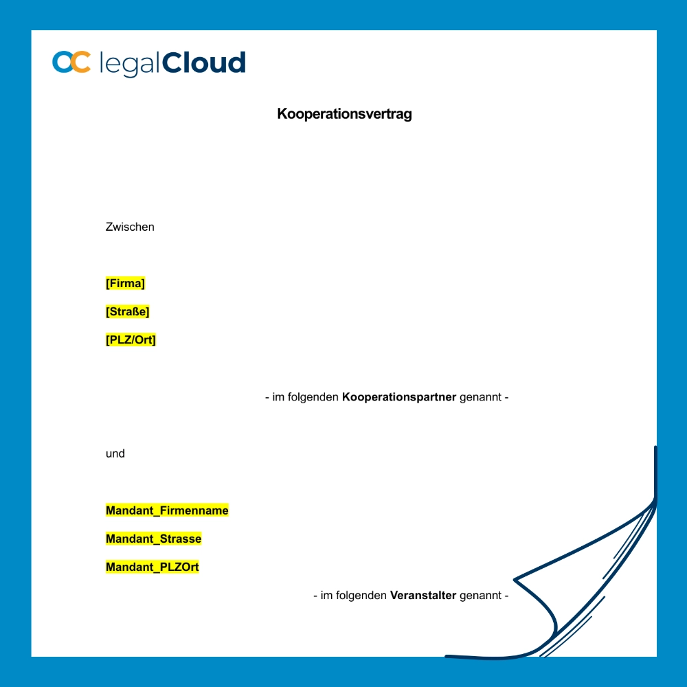 Kooperationsvertrag für Projekte und Veranstaltungen - rechtssichere Vorlage zur Durchführung - Vorschau
