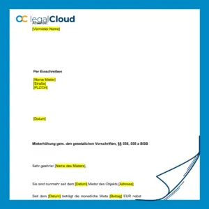 Mieterhöhung nach gesetzlichen Vorschriften - Muster für Vermieter gemäß § 558 BGB - Vorschau