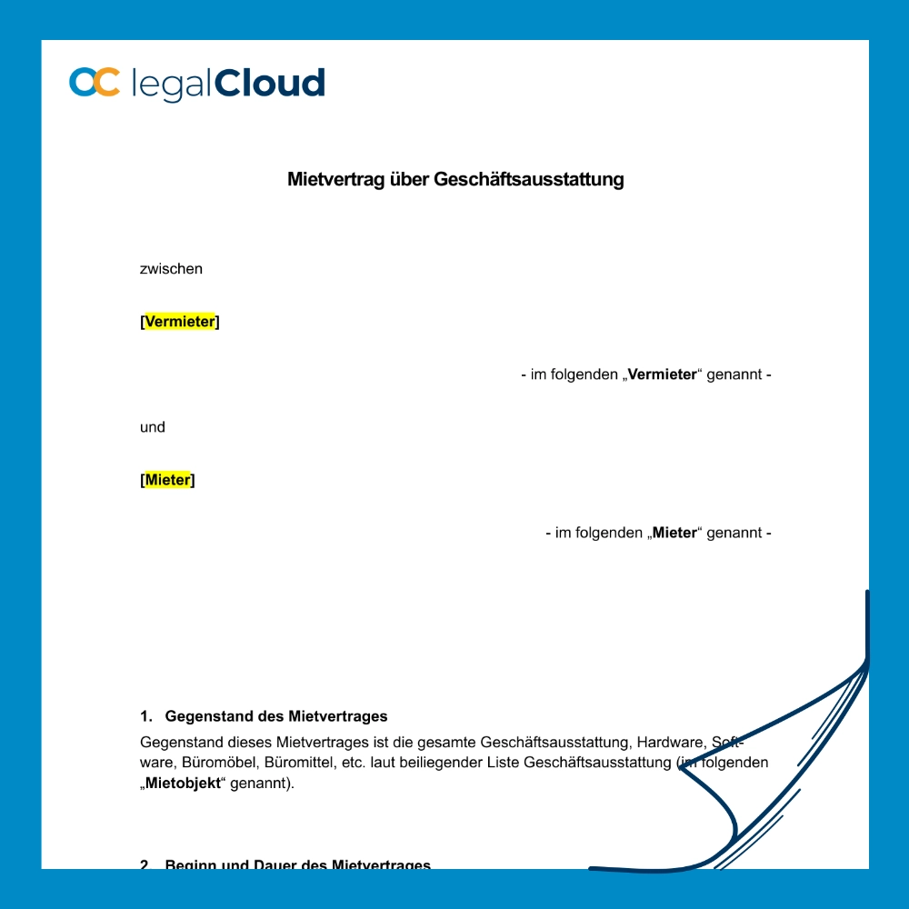 Mietvertrag über Geschäftsausstattung - rechtssichere Vorlage (154) - Vorschau