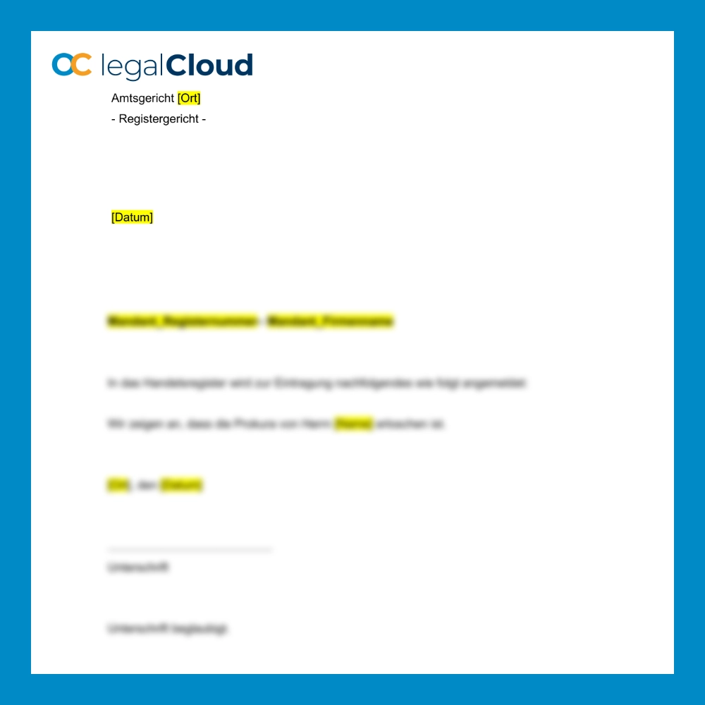 Mitteilung Erlöschen Prokura e.K. - rechtssichere Vorlage Handelsregister - Vorschau