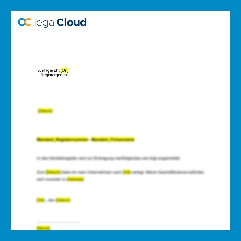 Mitteilung Sitzverlegung e.K. - rechtssichere Vorlage Handelsregister - Vorschau