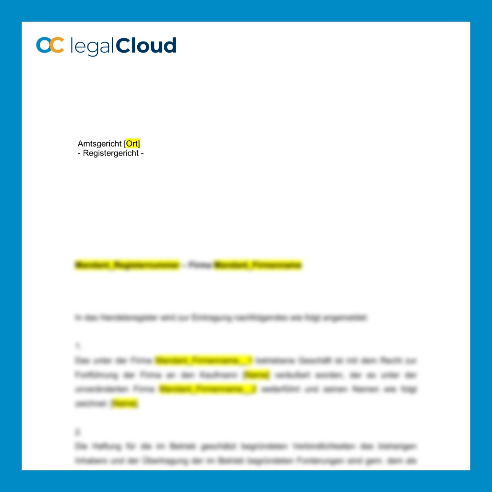 Mitteilung Veräußerung e.K. - Handelsregister Anmeldung Vorlage - Vorschau