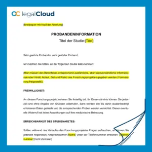 Probandeninformation und Einwilligungserklärung - Datenschutz medizinische Studie (D92) - Vorschau