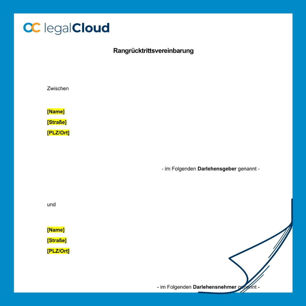Rangrücktrittsvereinbarung (Darlehensvertrag) - Vorschau