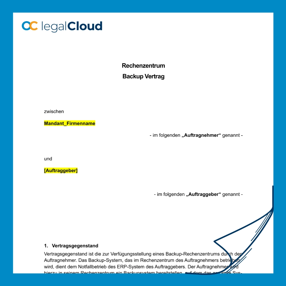 Rechenzentrum Backup-Vertrag - Muster für Systemhäuser, Reseller Hosting und Managed Service Provider (3) - Vorschau