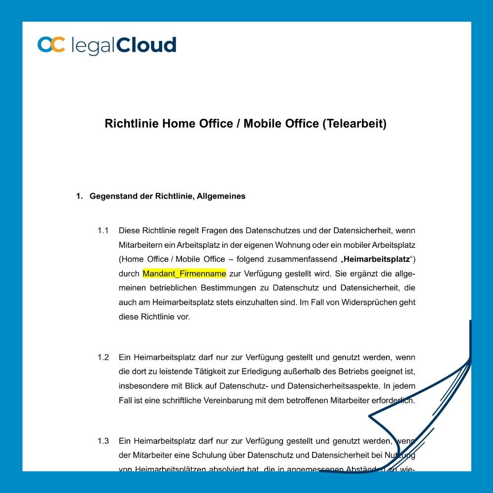 Richtlinie Home Office - Mobile Office - Telearbeit rechtssicher umsetzen (D56) - Vorschau
