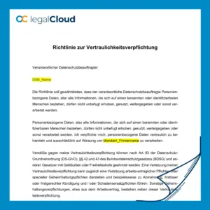 Richtlinie Vertraulichkeitsvereinbarung - Datenschutz und Geheimhaltungspflichten (D57) - Vorschau
