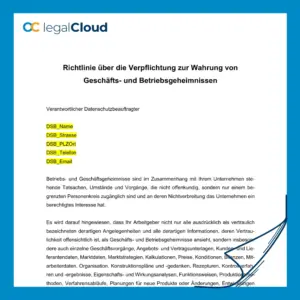 Richtlinie zur Wahrung von Geschäfts- und Betriebsgeheimnissen - Verpflichtungserklärung für Mitarbeiter (D55) - Vorschau