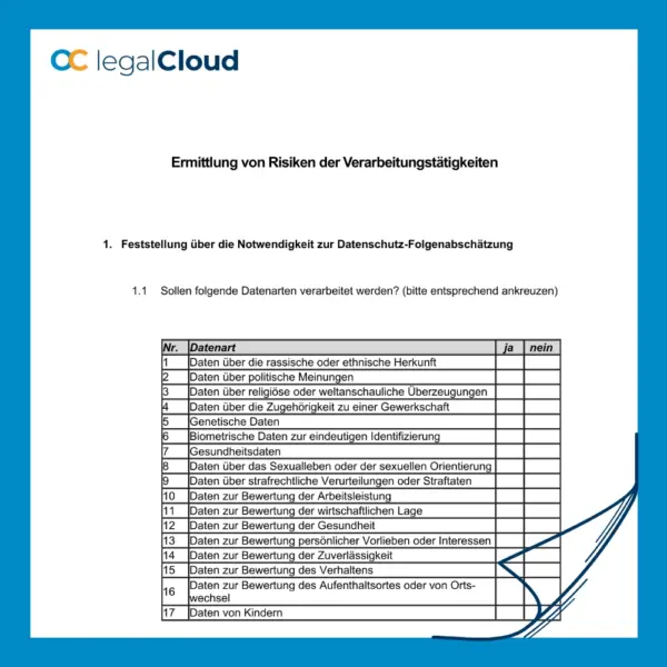 Risikoanalyse Verarbeitungstätigkeiten - Muster zur Prüfung Datenschutz-Folgenabschätzung nach DSGVO (D68) - Vorschau