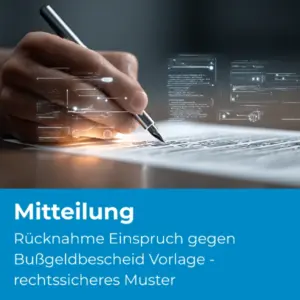 Rücknahme Einspruch gegen Bußgeldbescheid Vorlage - rechtssicheres Muster - Produktbild
