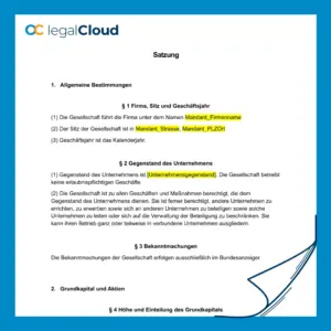 Satzung einer Aktiengesellschaft - Vorlage für Gründung und Organisation von AG nach AktG - Vorschau