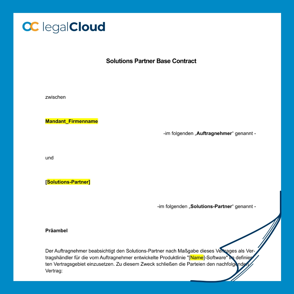 Solutions Partner Base Contract - Vorlage für internationale Software-Reseller und IT-Vertriebspartner (94) - Vorschau
