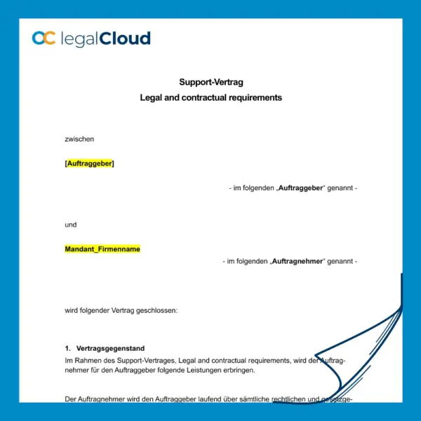 Support-Vertrag Legal and contractual requirements - Mustervertrag für IT-, Datenschutz- und Compliance-Beratung (102) - Vorschau