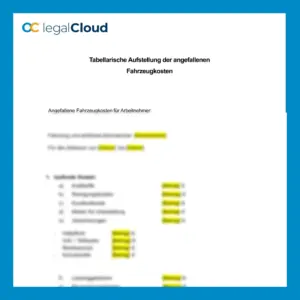 Tabellarische Aufstellung der Fahrzeugkosten zur Berechnung der tatsächlichen Kilometerkosten - Vorschau