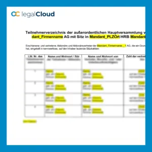 Teilnehmerverzeichnis der außerordentlichen Hauptversammlung AG - Muster für Aktionäre und Vertreter (140) - Vorschau